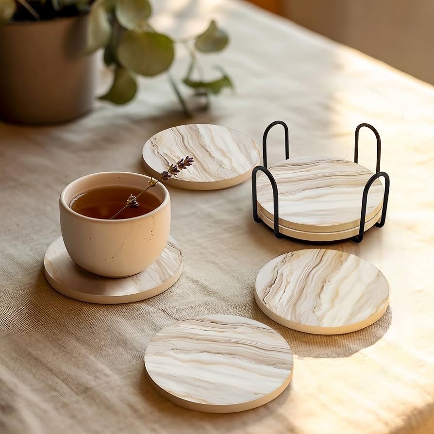 6-Piece Marble Style Ceramic Coaster Set