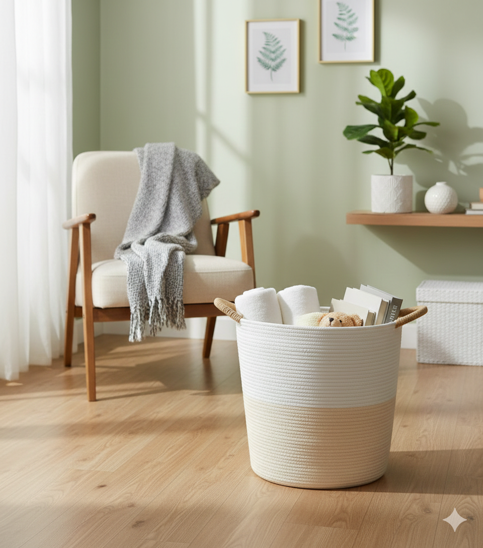 Big Woven Cotton Rope Laundry Basket with Handles