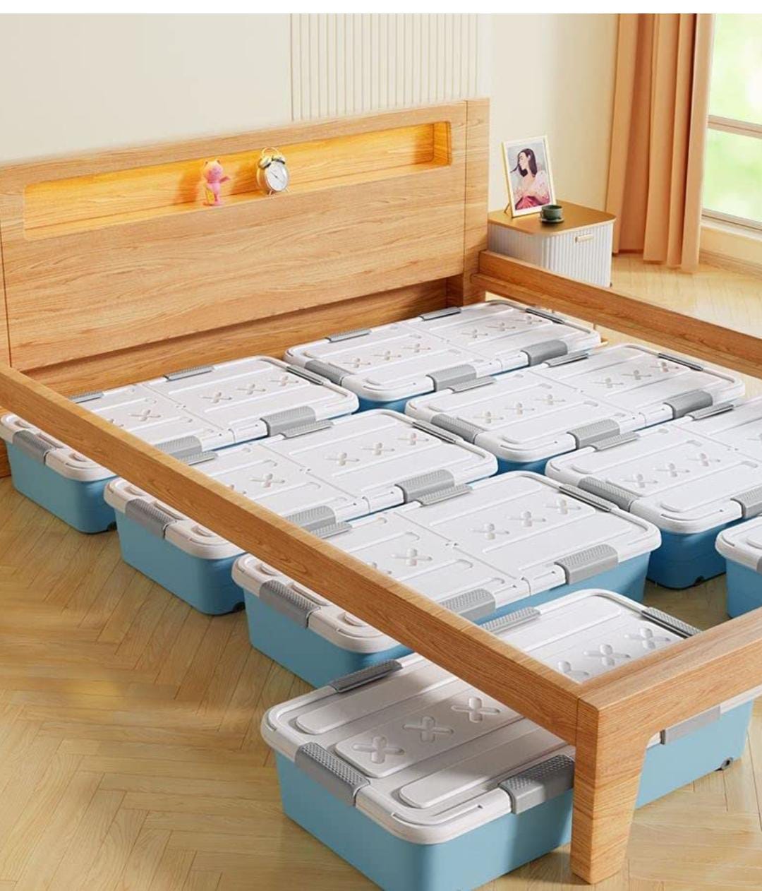 Underbed storage boxes with wheels and dustproof cover