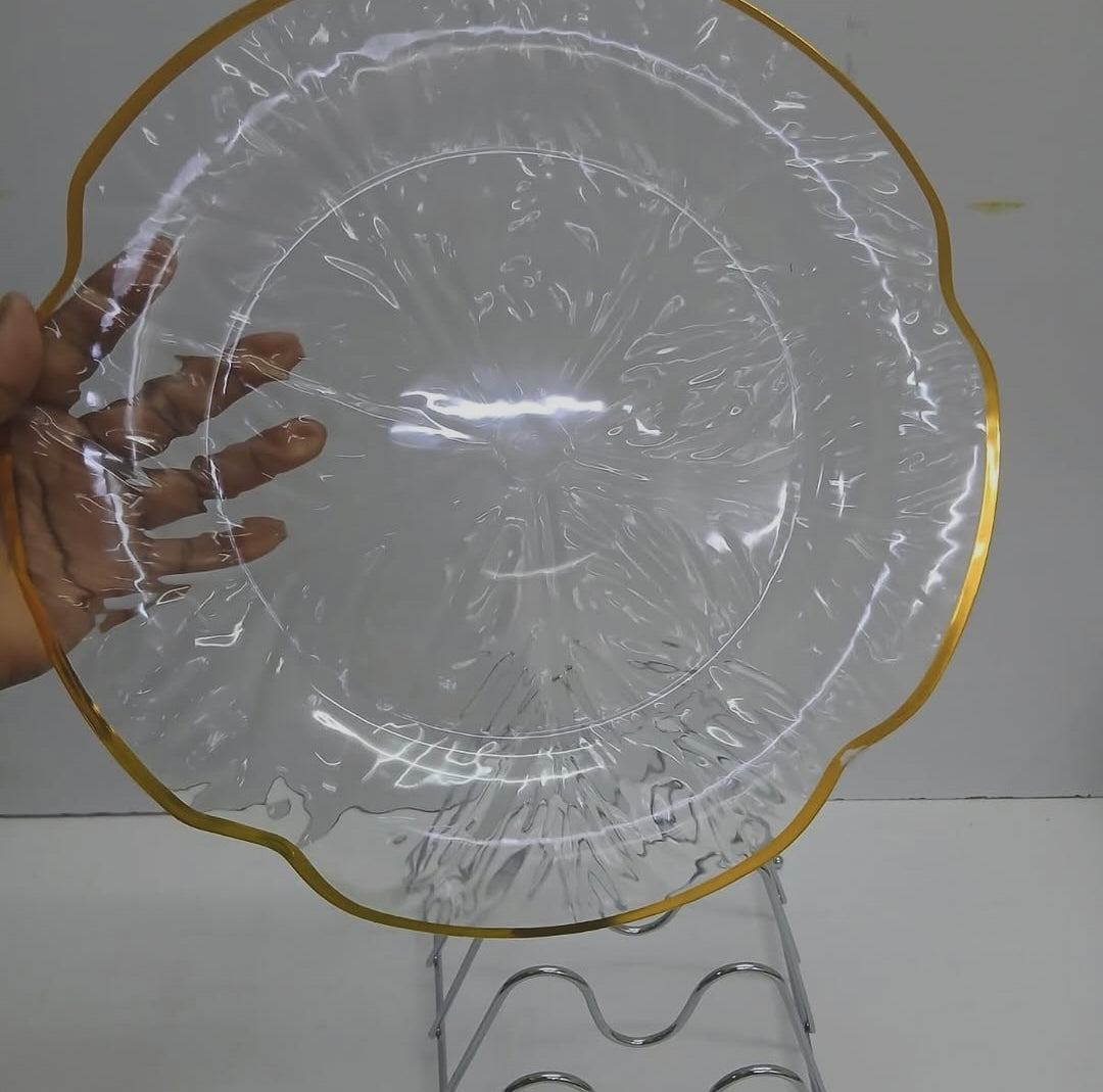 6-Piece Clear Acrylic Charger Plates with Gold Rims, 30cm