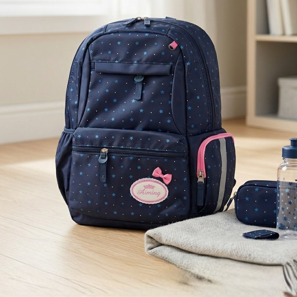 Spacious durable school backpack with multiple compartments and padded shoulder straps for students