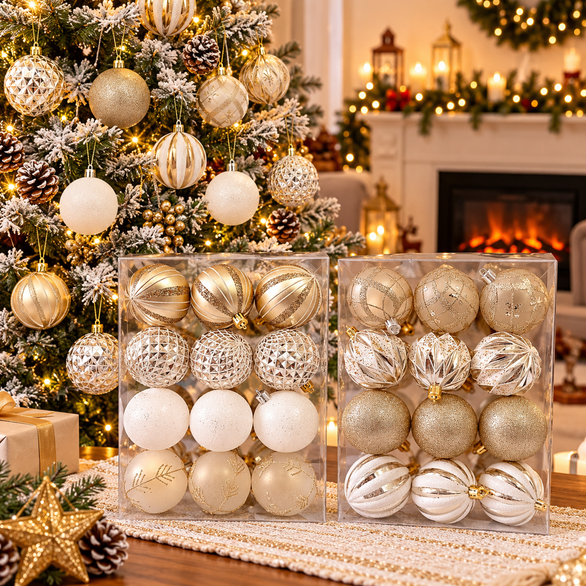 24-Piece 6cm Assorted Christmas Tree Baubles Set