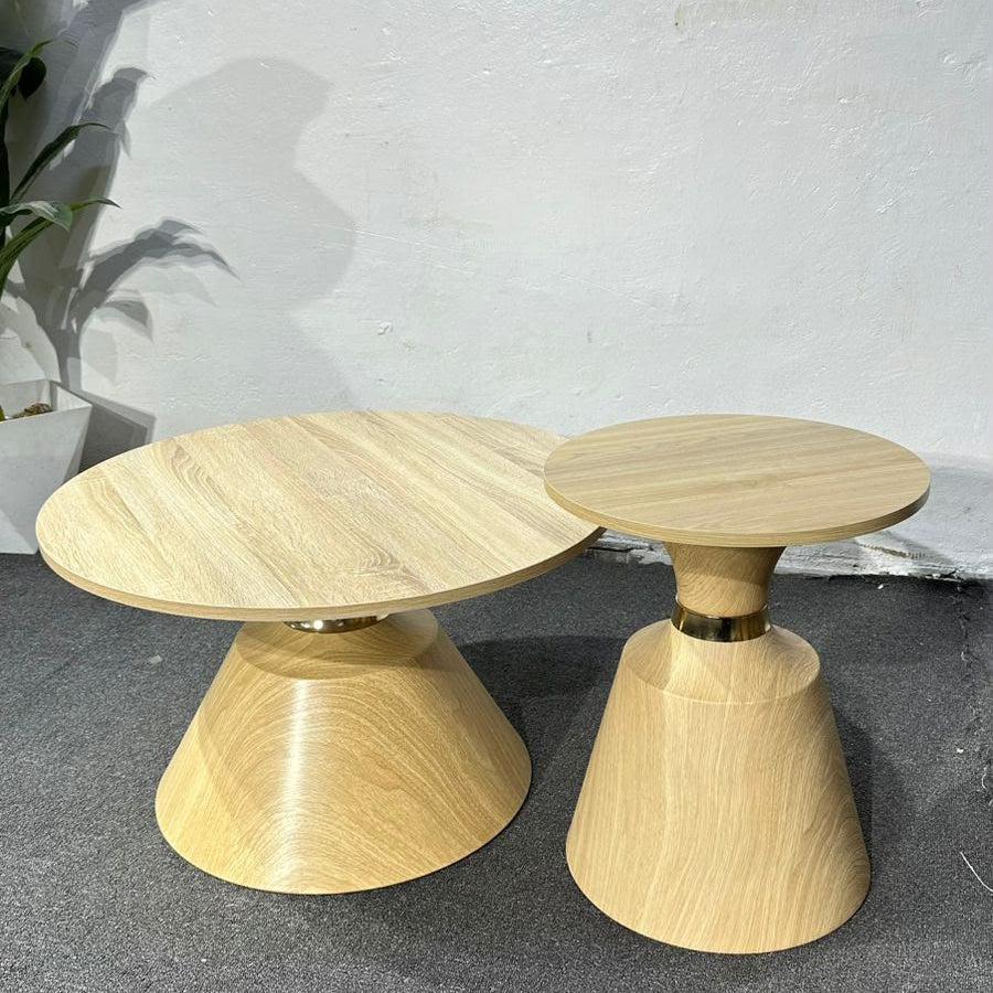 2-Piece Wood Top Pedestal Nesting Coffee Table Set