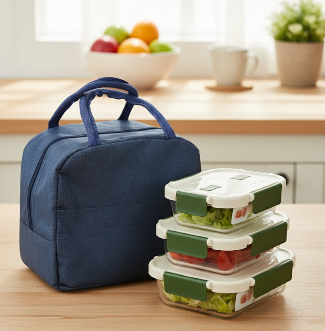 Glass Snack Box Set with Lunch Bag