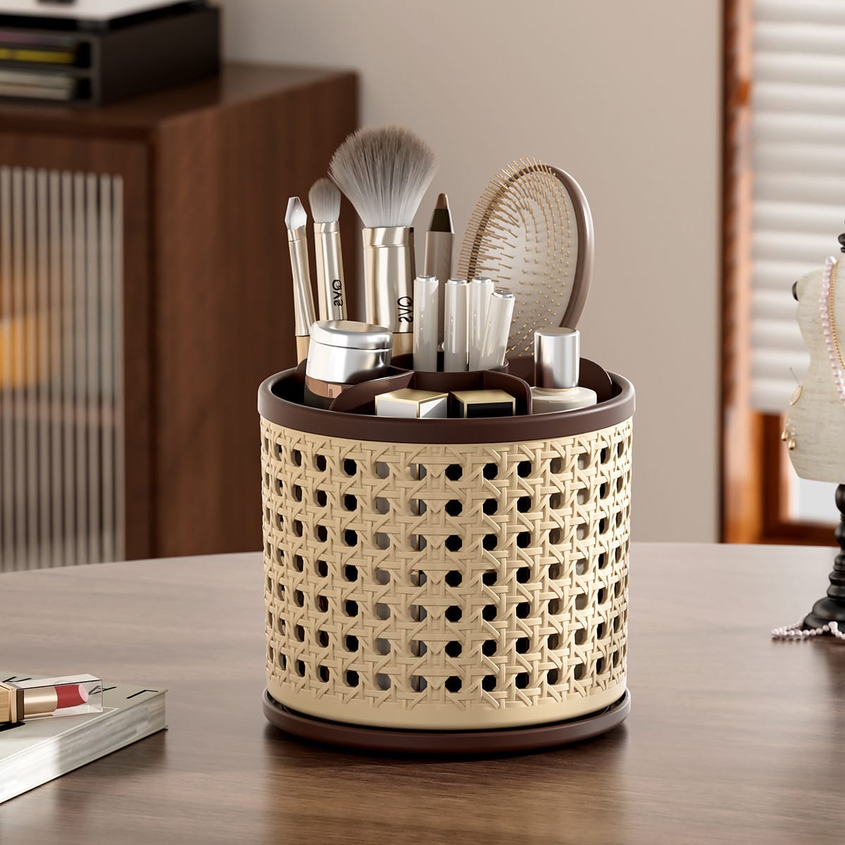 Retro Rattan Rotating Storage Organiser