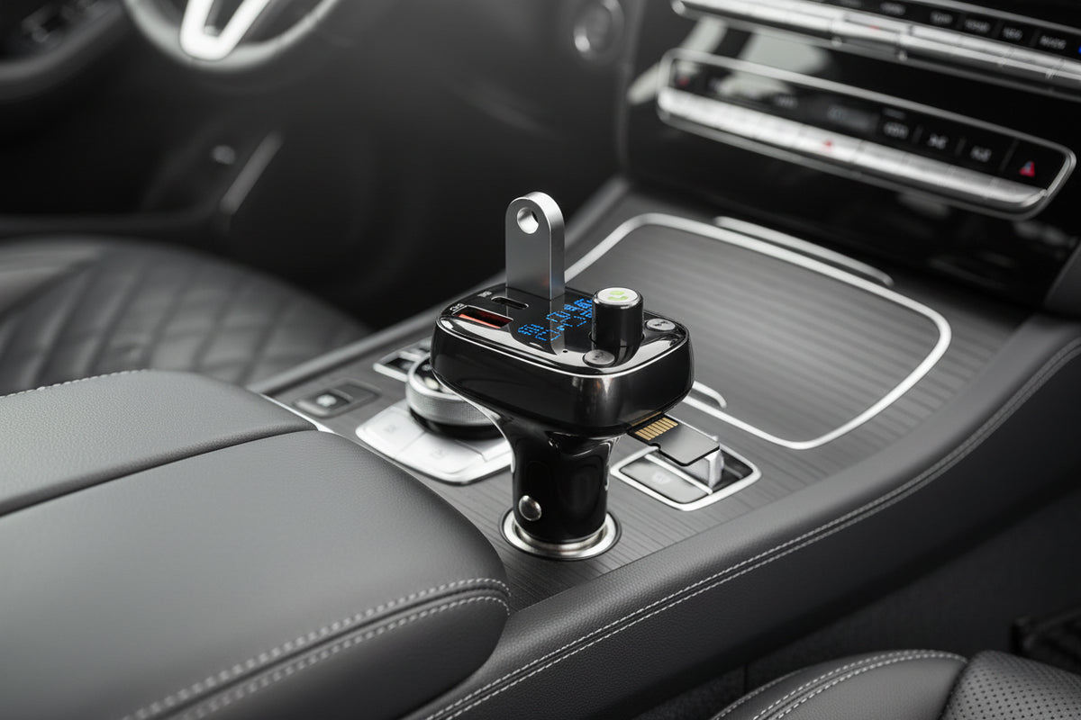 Car Bluetooth FM Transmitter with Triple USB Car Charger – Black, Bluetooth 5.0, Fast Charging, Hands-Free Calling