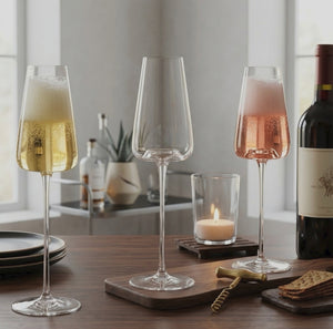 2-piece set of long-stem champagne glass flutes with classic tall design for celebrations, dinner parties, special occasions, and home entertaining