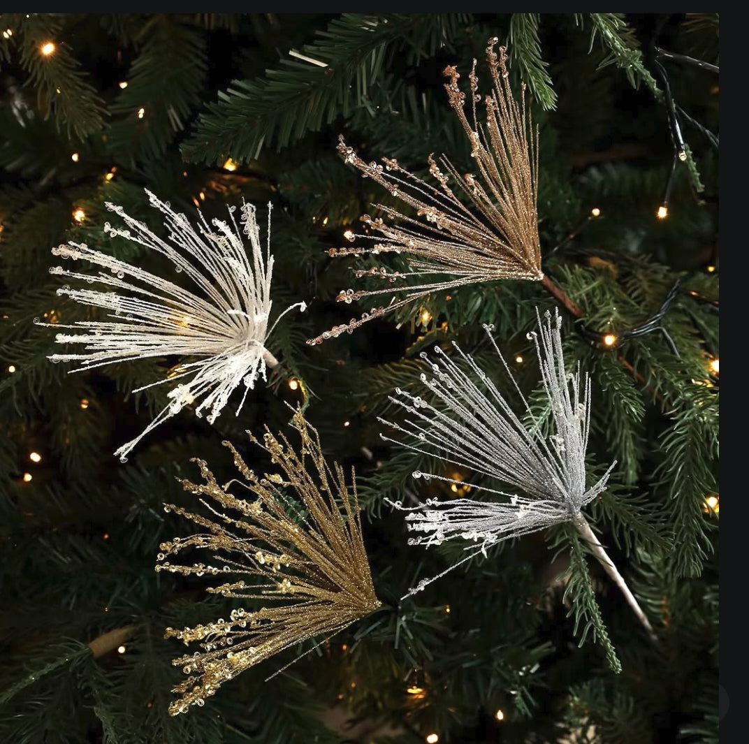 3-Piece Glitter Firework Christmas Tree Picks in Gold, Silver, Rose Gold and White