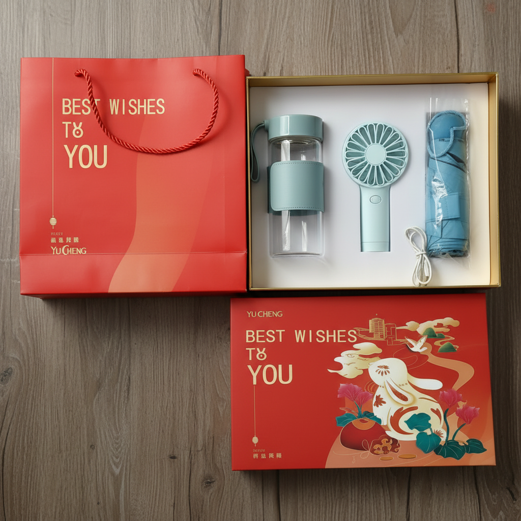 Fan, Umbrella, and Glass Bottle Gift Set – Corporate & Personal Gift Idea