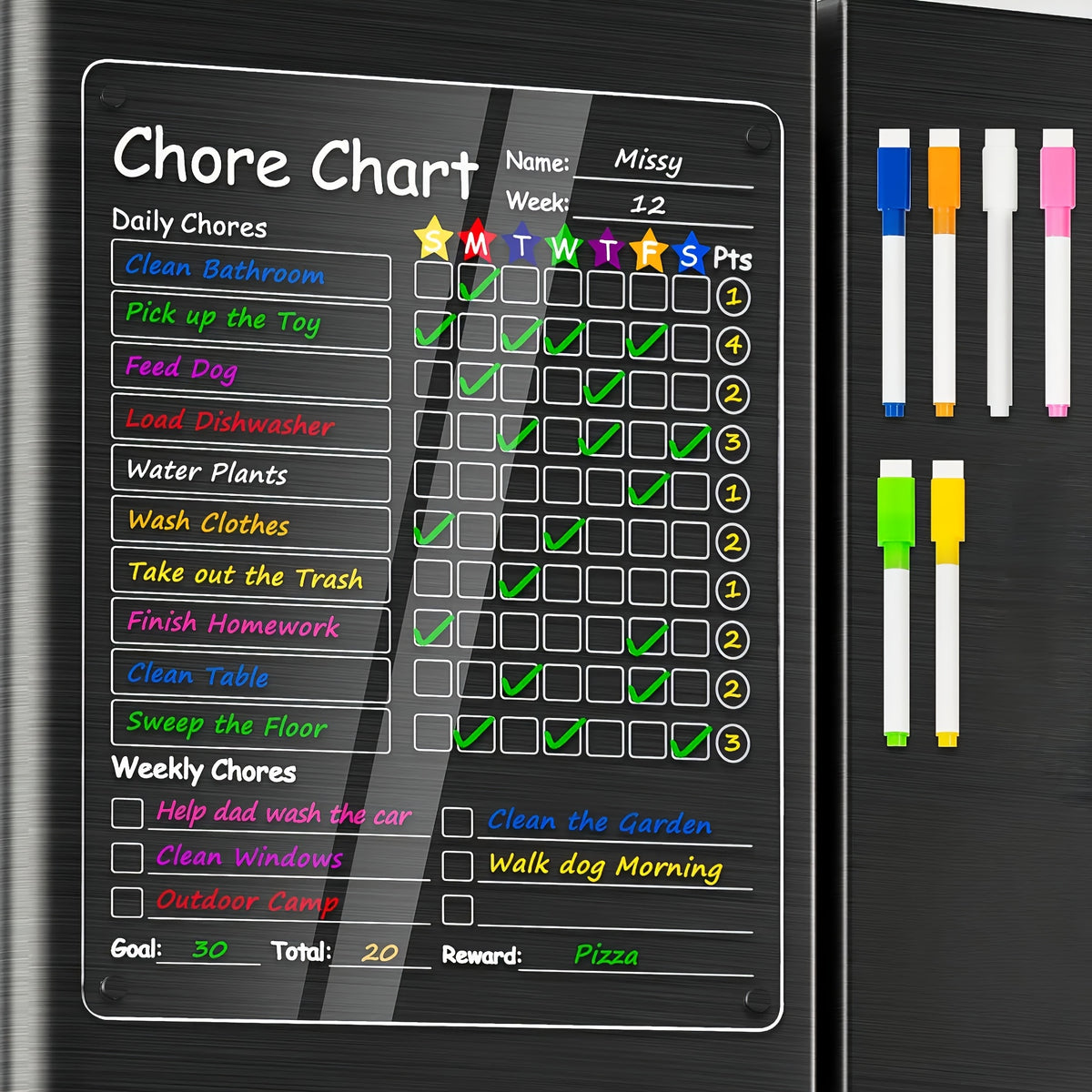Magnetic chores planner board 30x40cm with assorted pens reusable task organiser for family schedules weekly planning reminders and household organisation