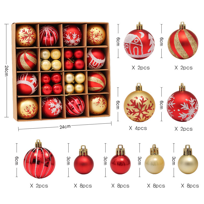 44pcs Christmas Tree Baubles Hanging Ornament,3cm and 6cm mixed.