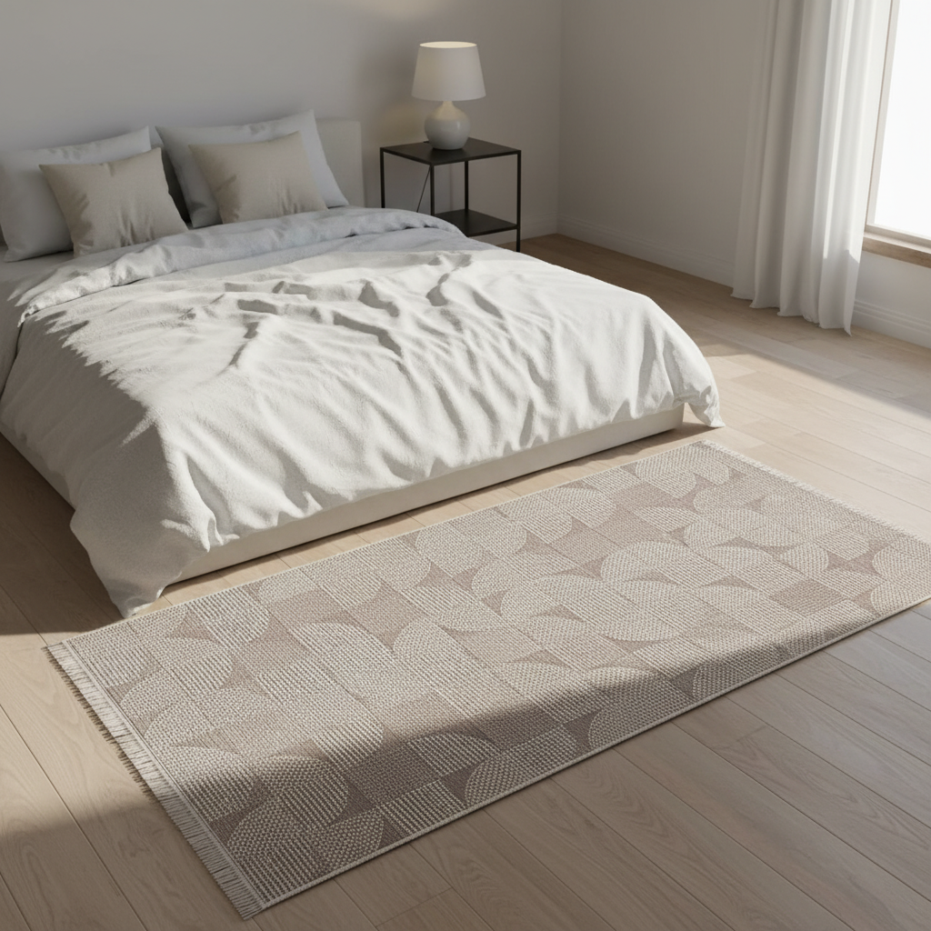 Gemelli Collections Oriental Weavers Oria KBORIE115 greige overlapping circles geometric jute look rug for modern interiors.