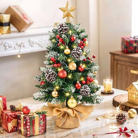 Mini Tabletop Christmas Tree with Decorations and Lights