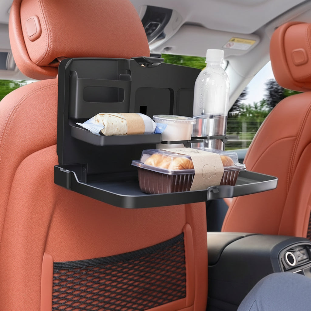 Gemelli Collections car multipurpose holder tray with phone holder food tray bottle holder tablet stand and tissue storage organiser for convenient travel commuting road trips and in car workspace organisation