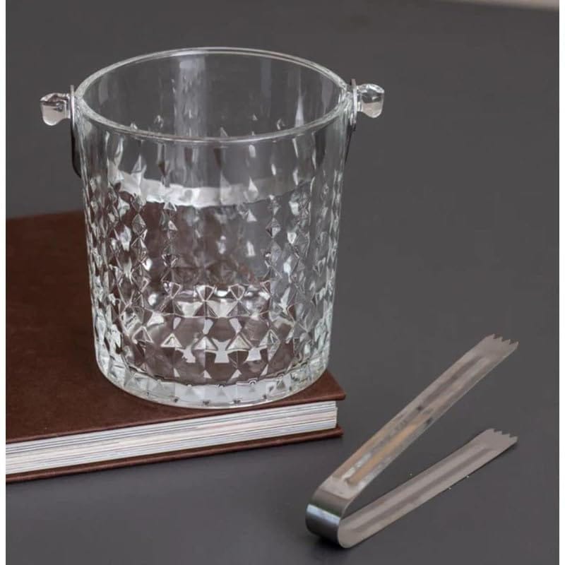 900ml Glass Crystal Ice Bucket With Handle And Tongs