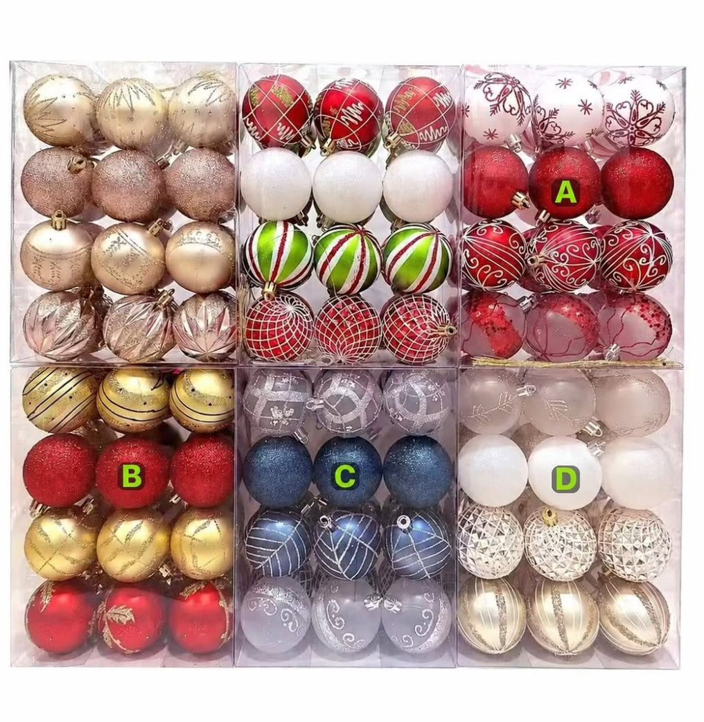24-Piece 6cm Assorted Christmas Tree Baubles Set
