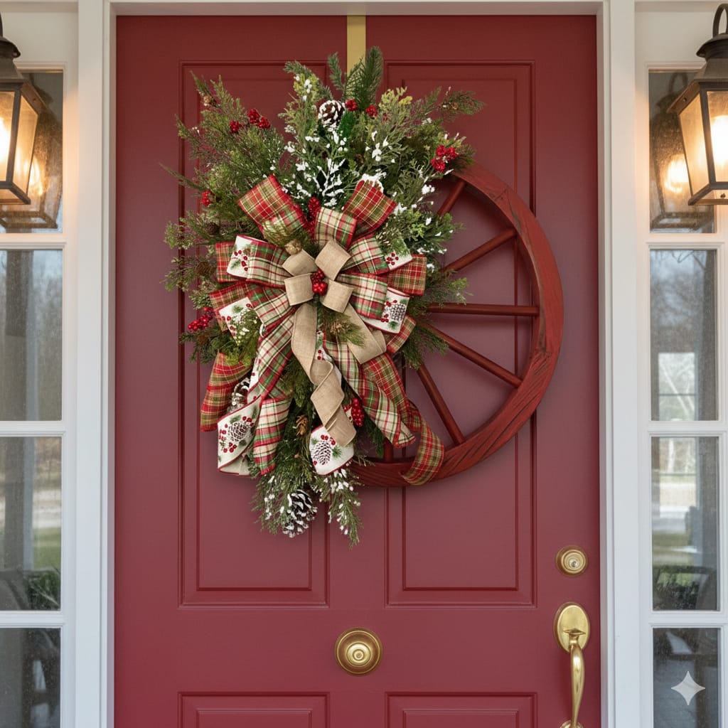 40cm Christmas Rustic Wheel Garland Festive