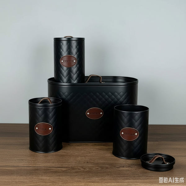 4Pc Quilted Metal Bread Bin And Tea Sugar Coffee Canister Set
