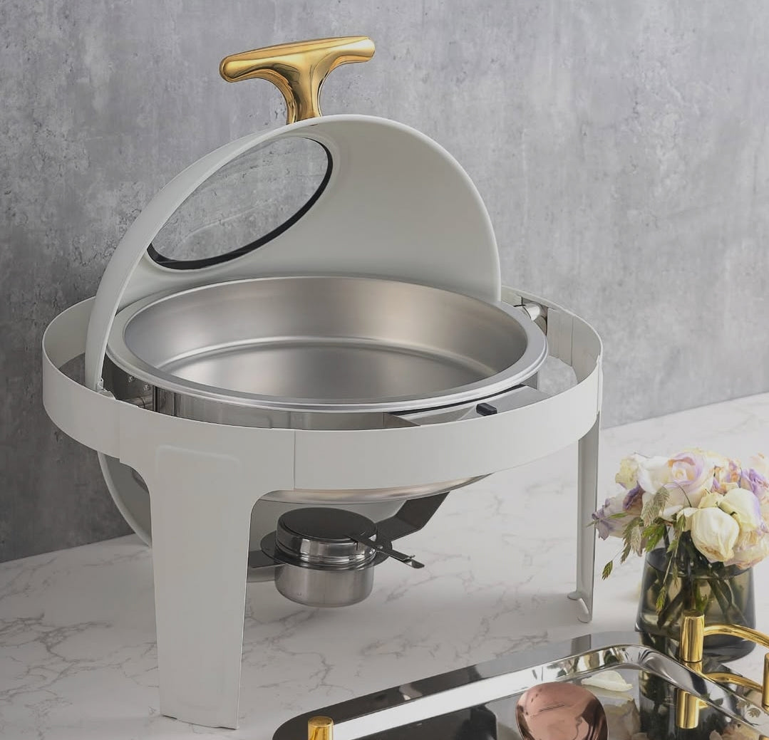 White Double Roll Top Chafing Dish