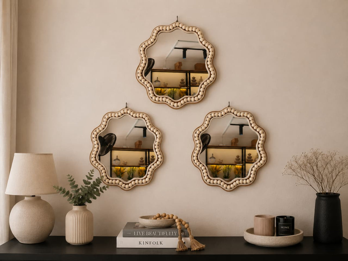 Boho Beaded Irregular Mirror Wall Decor