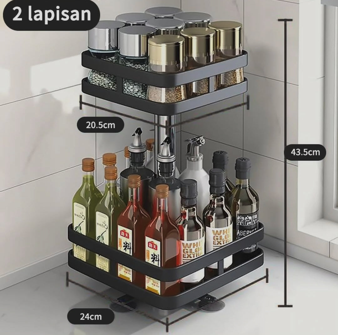 2 Tier Rotating Spice Jar Glass Organiser