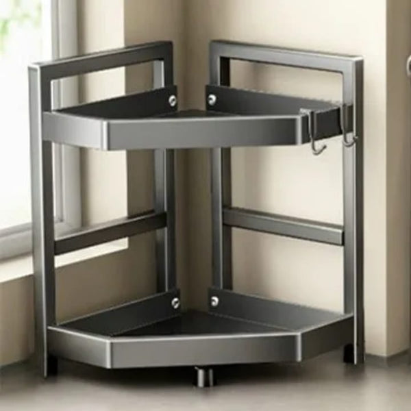 2-tier grey metallic kitchen spice rack for countertop and corner storage