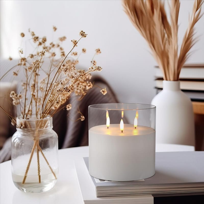 Gemelli Colllection extra large flameless candles 3 wick LED glass set remote control warm ambient home décor safe candle light
