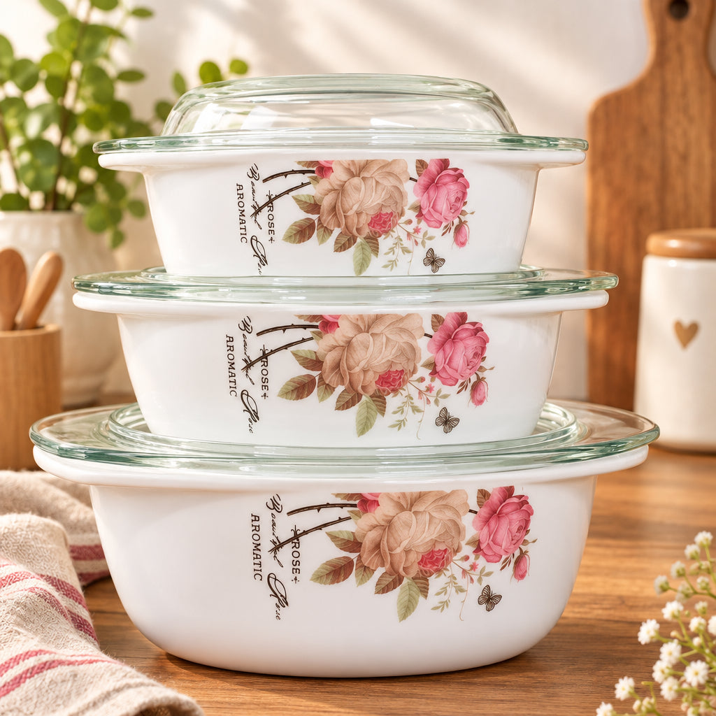 3pcs Flowered Casserole Dishes Set