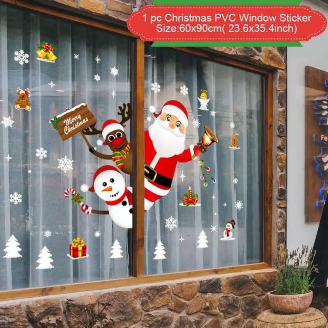 60 × 90cm Christmas Window Stickers with Santa Claus and Snowflakes