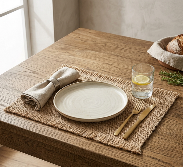 Gemelli Colllection woven table mats set of 6 rectangular place mats light brown dark brown dining table decor heat resistant table protectors elegant home dining set