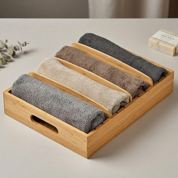 Bamboo Adjustable Lid Bathroom Organizer – Eco-Friendly Storage Box for Toiletries, Cosmetics, and Small Essentials, Stylish Natural Finish for Countertops and Vanity Areas