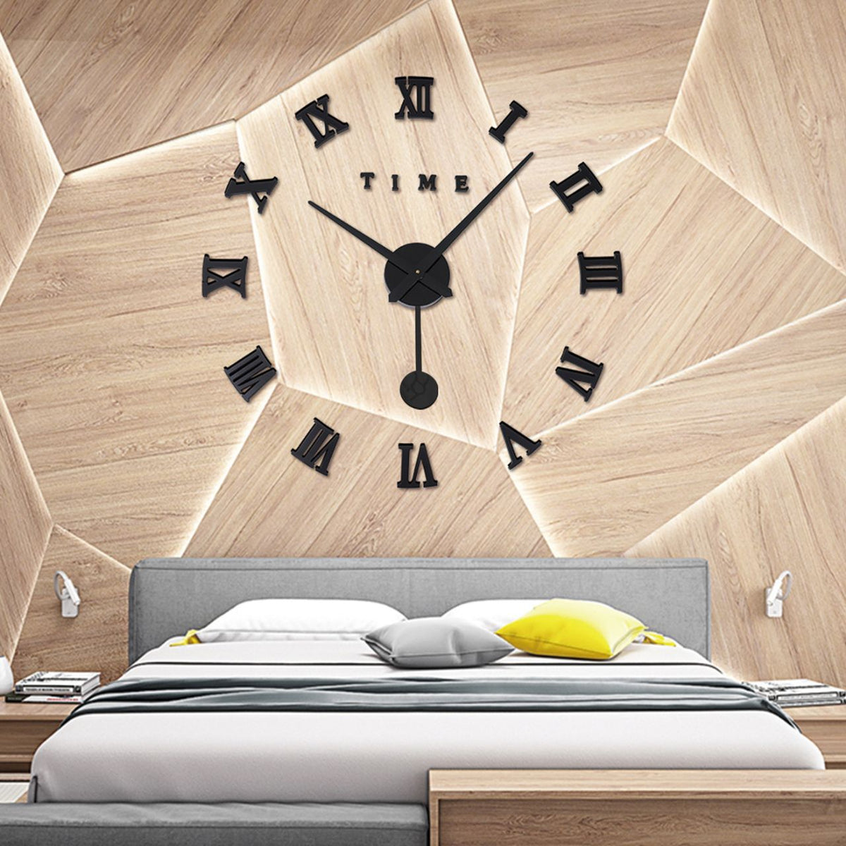 Wall Clock, 3D Roman Numeral Acrylic Mirror with Pendulum 120cm Black Gold