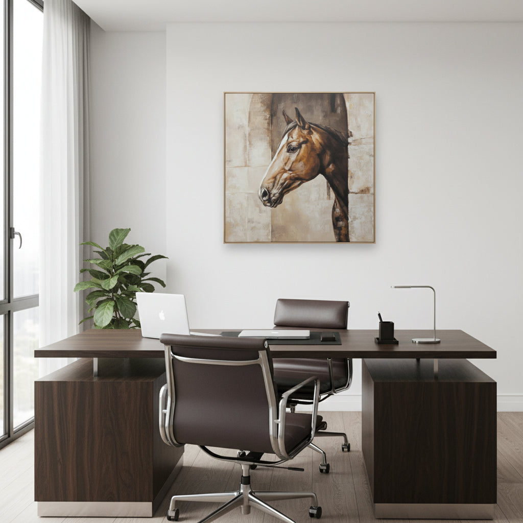 Framed Horse  Printed & Oil Textured Canvas Wall Art
