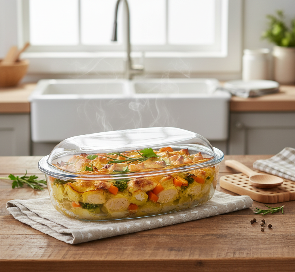 Gemelli Collections 4.5L oval heat-resistant glass casserole with lid.
