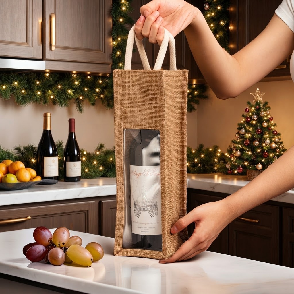 Rustic Christmas Jute Rope Wine Bottle Bag