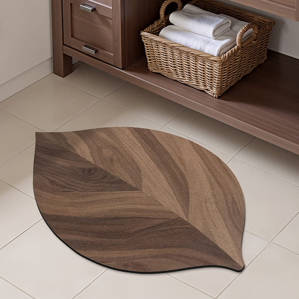 Gemelli Colllection rustic wood effect leaf doormat non slip quick drying bathroom entrance floor mat natural design home décor rug waterproof absorbent mat