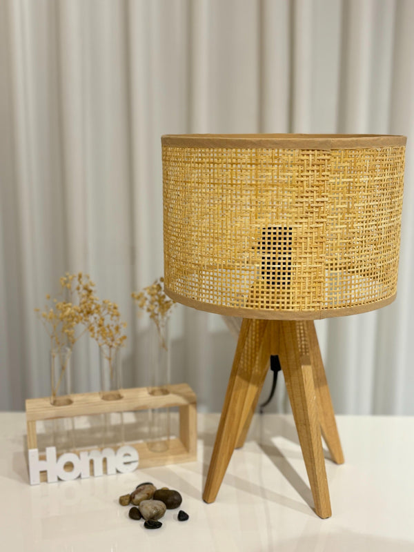 wooden base table lamp measuring 24x36.5cm with elegant natural wood design providing warm ambient lighting