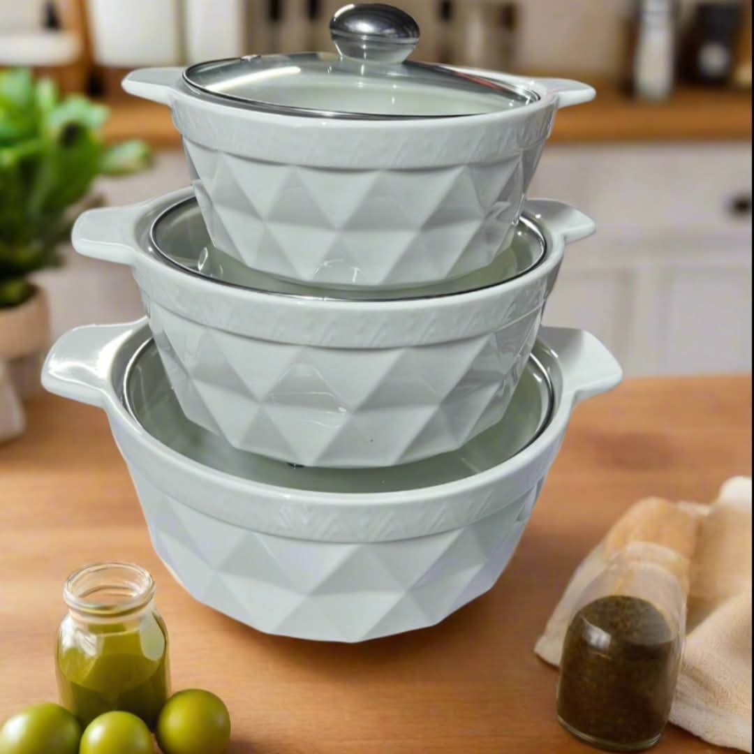 3Pcs Ceramic White Pot