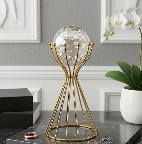 Gemelli Colllection crystal ball centrepiece luxury decorative table ornament reflective crystal décor sphere coffee table dining table console shelf styling modern home décor centrepiece decor