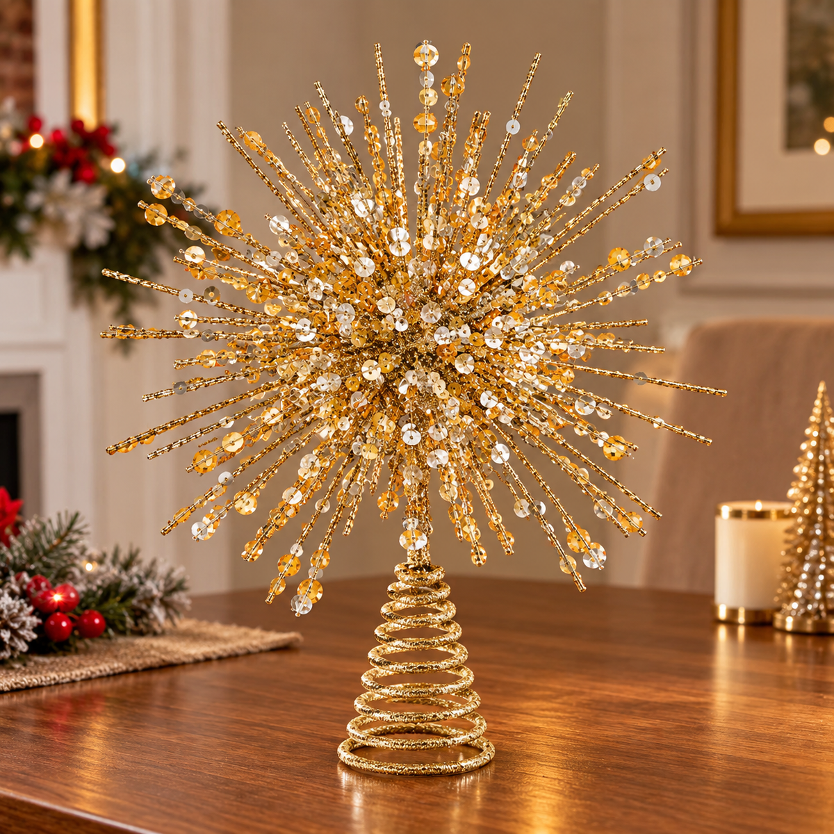 LED Gold Christmas Star Tree Topper with Lights
