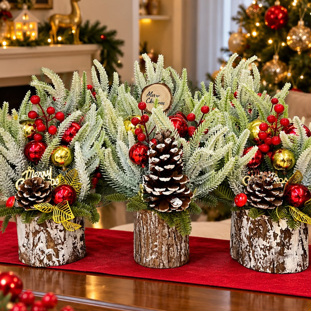 Decorated Mini Snow-Flocked Christmas Tree