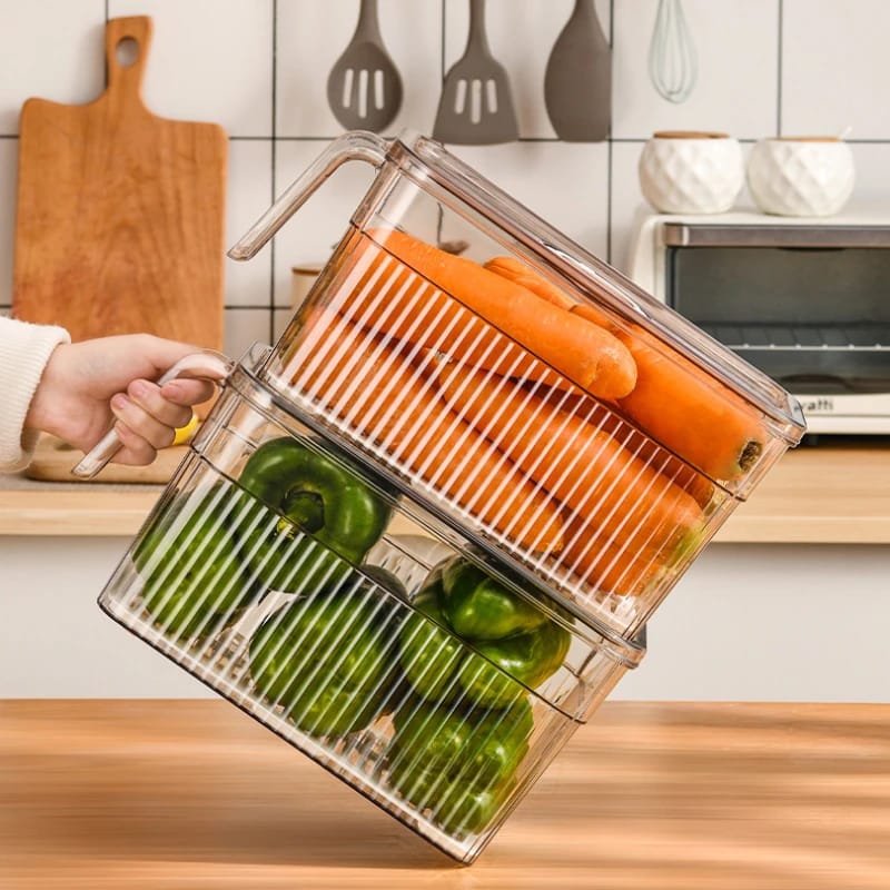 food grade PET refrigerator storage box with lid clear kitchen organiser for storing fruits vegetables snacks and fresh foods durable refrigerator and freezer container
