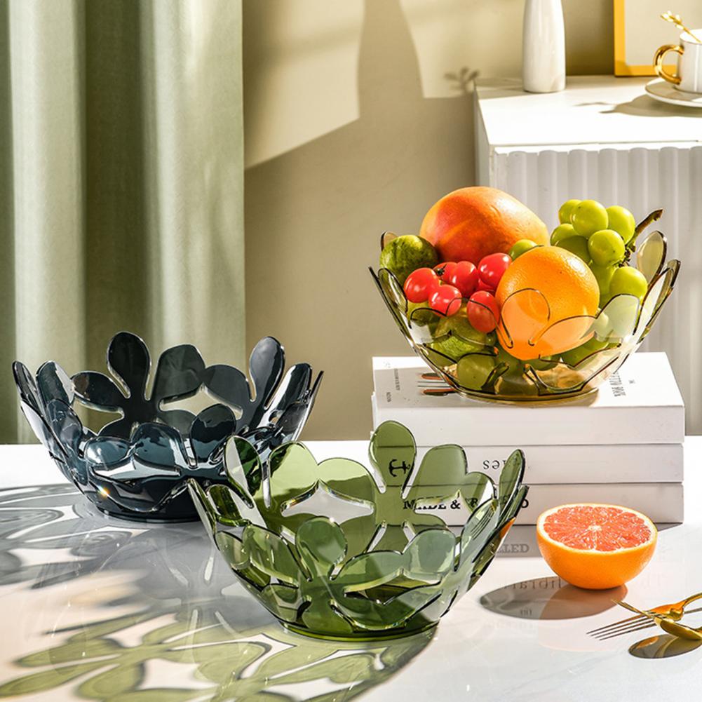 Flower shape household fruit plate for displaying fruits snacks sweets and decorative tabletop organisation with stylish open design.