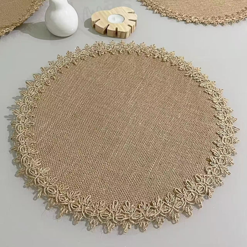 Set of 6 Round Table Placemats with Elegant Leaf Pattern, Durable, Heat-Resistant, Easy-to-Clean Dining Accessories for Tables and Home Décor
