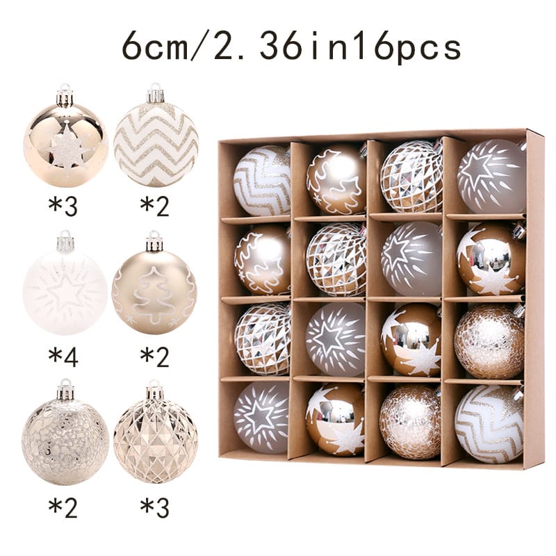 16pcs Christmas Tree Baubles 6cm