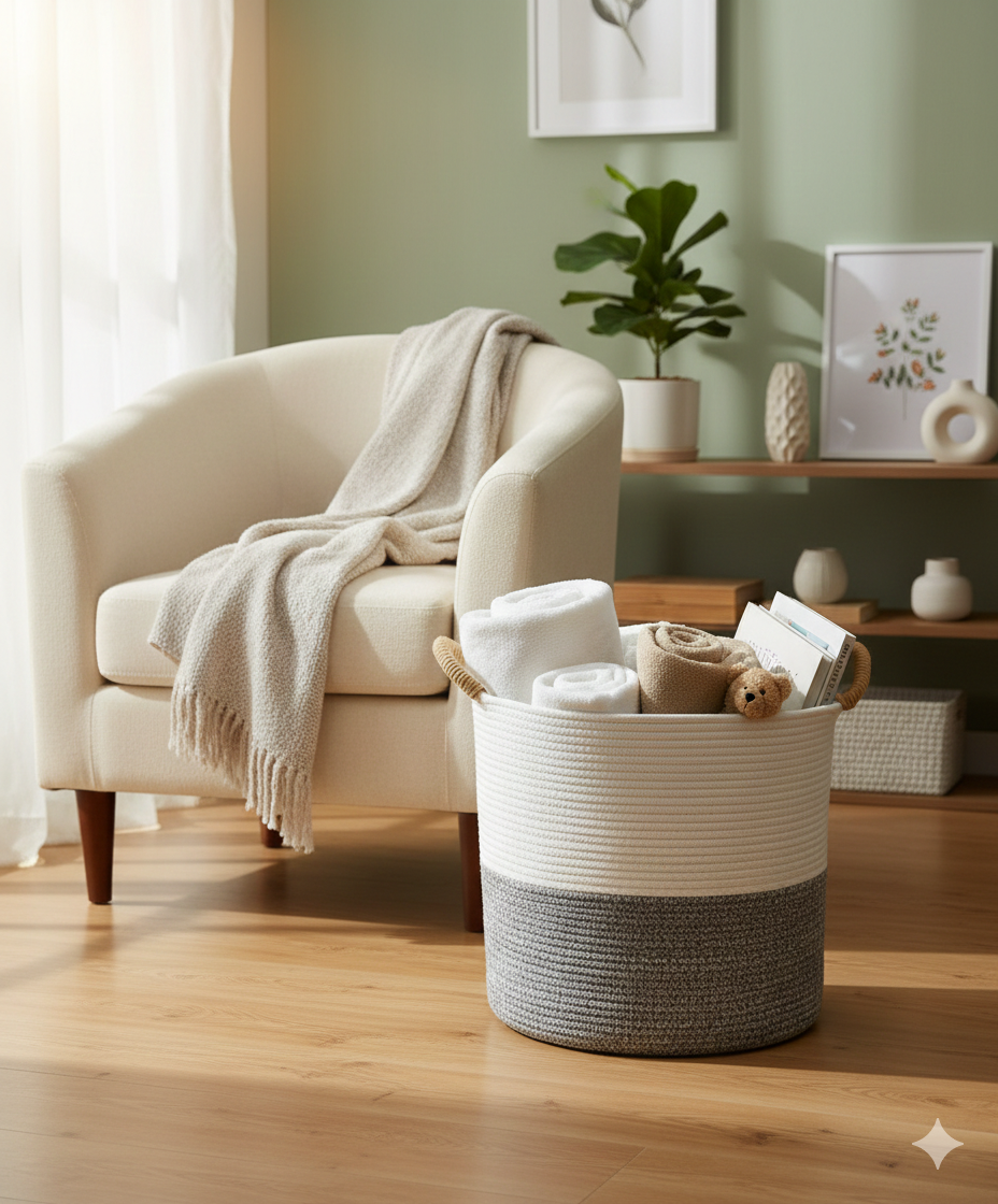 Big Woven Cotton Rope Laundry Basket with Handles