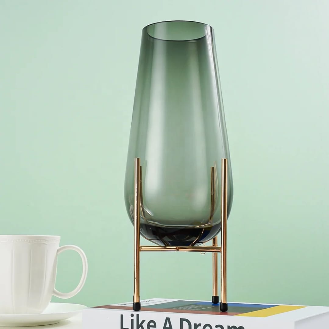 Creative Glass Vase with Metallic Stand