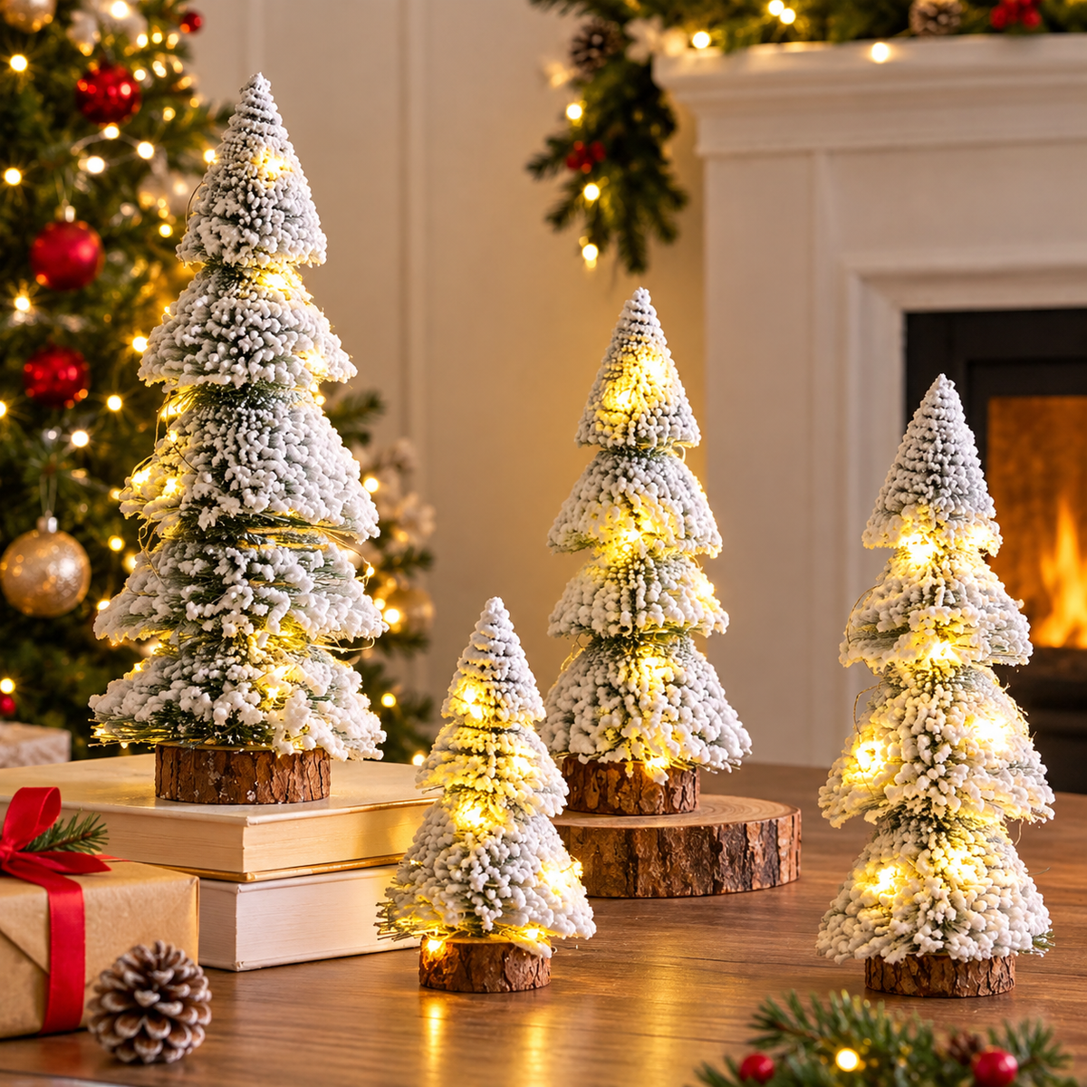 Set of 2 Mini Christmas Trees with Lights 30cm
