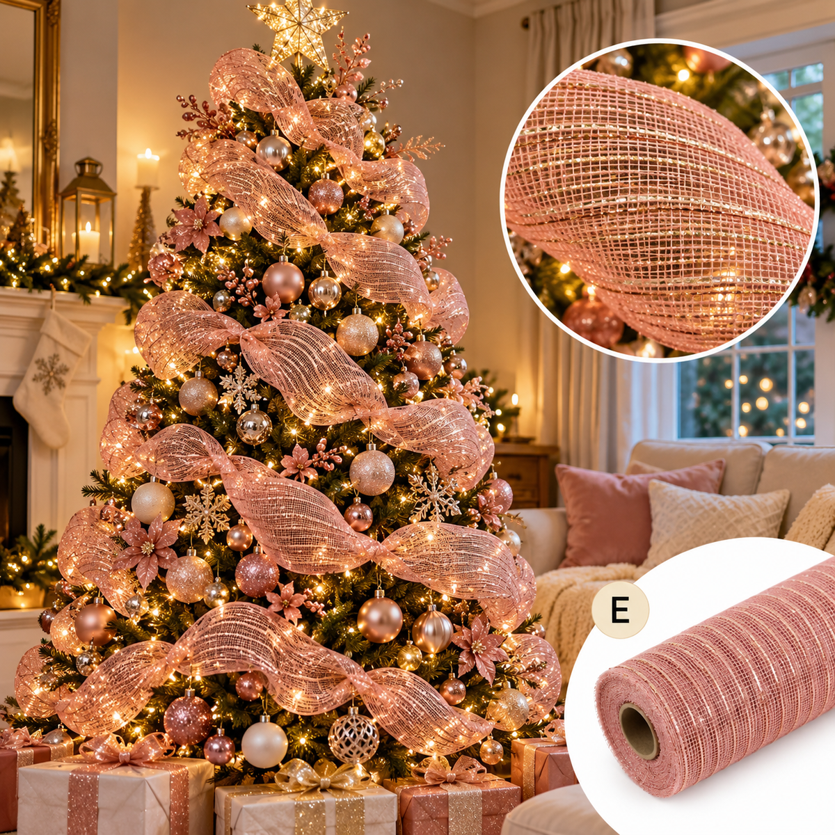 Christmas Glitter Mesh Ribbon 53cm Wide