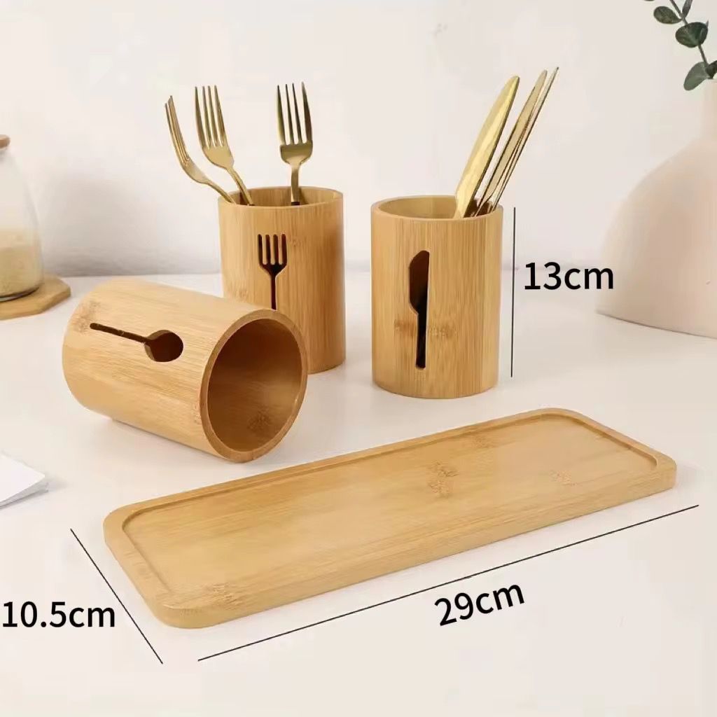 4-in-1 Eco-Friendly Bamboo Cutlery Organizer